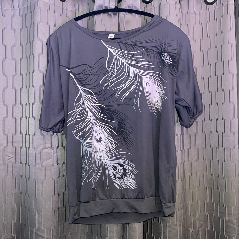 Feather Print Split Shoulder Blouse